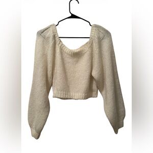 Altar'd State White Fuzzy Crop Sweater Size Small